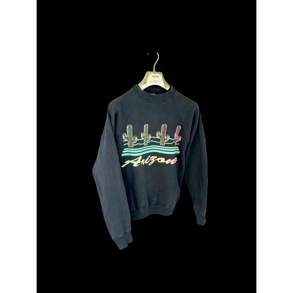Vintage 80s Arizona Crewneck Sweatshirt‎ Raglan Sleeve Black Faded Sz Small